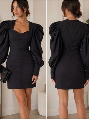 NWT The Moon Black Puff Sleeve Mini Dress Size Small